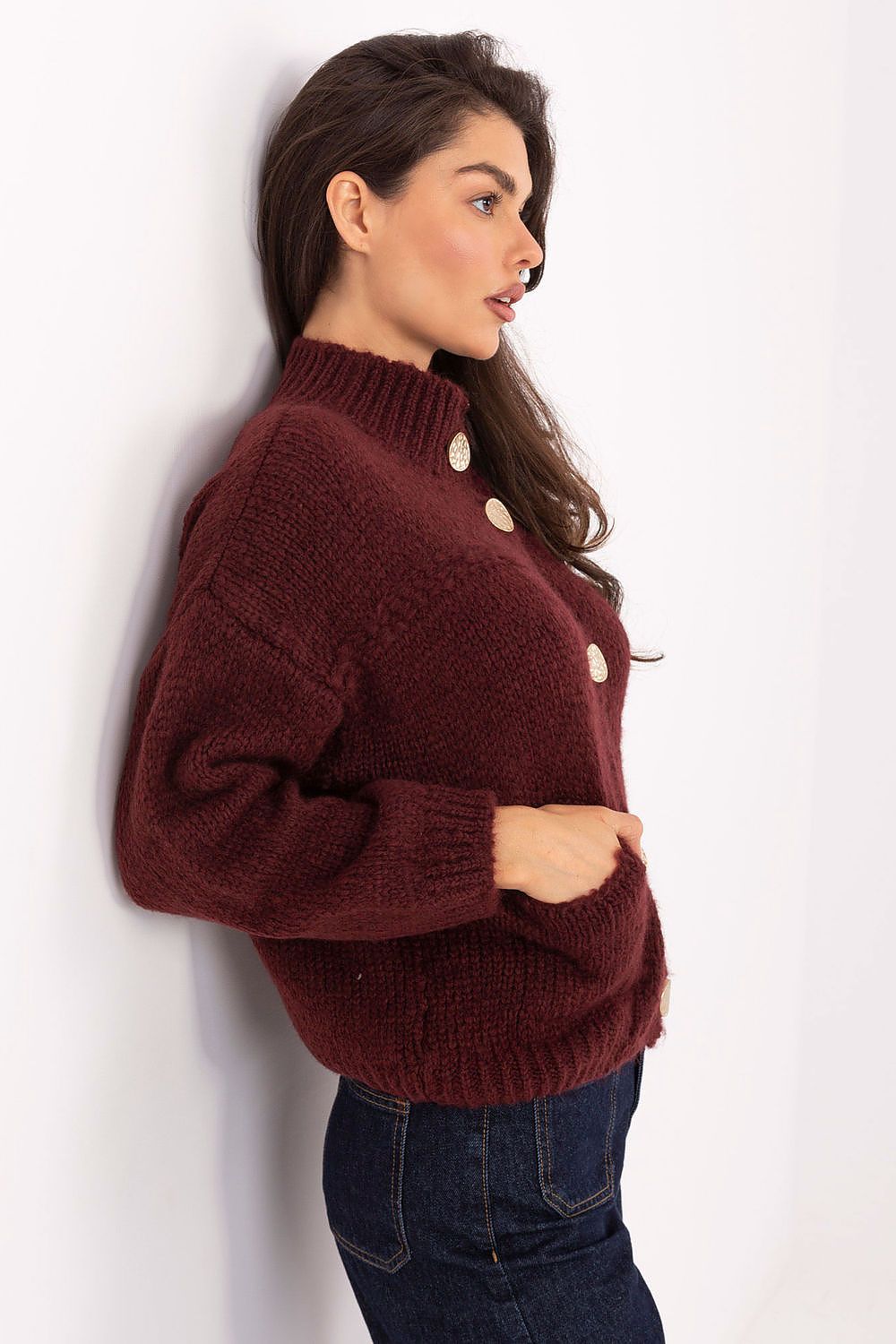 Luxury women's cardigan by Italy Moda featuring classic buttoned design and soft fabric for elegance and comfort.