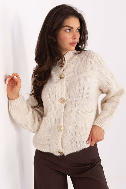 Italy Moda luxurious buttoned sweater with practical slip pockets, perfect for everyday sophistication.