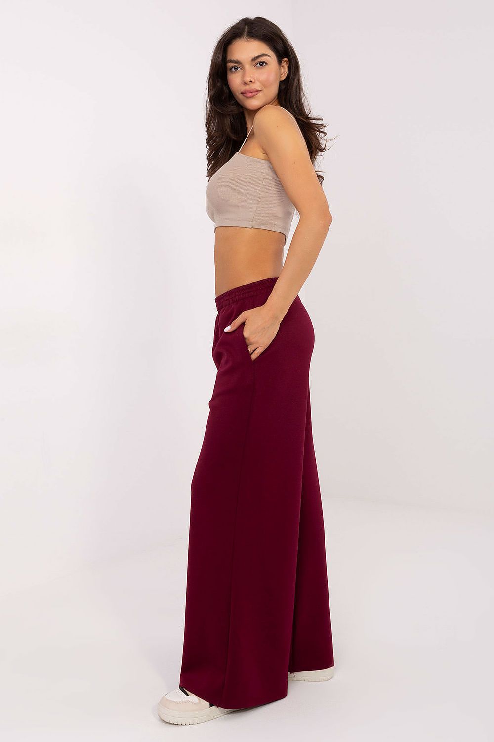 Luxurious wide leg trousers by Italy Moda, crafted from a smooth viscose-polyester blend for ultimate comfort.