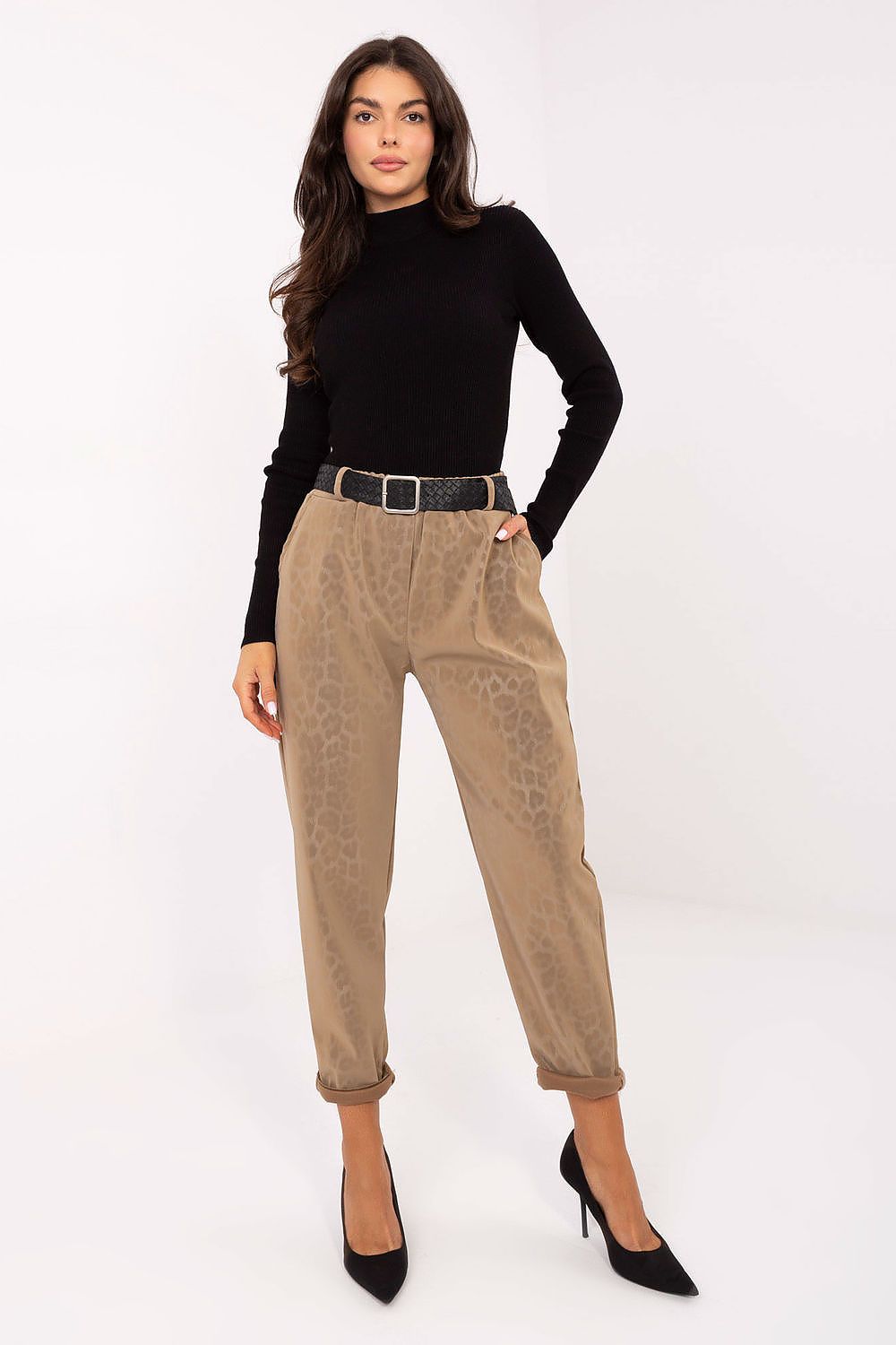 Sophisticated Women's High-Waisted Faux Leather Pants featuring leopard print, crafted by Italy Moda for a luxurious everyday style. Size EU 0.