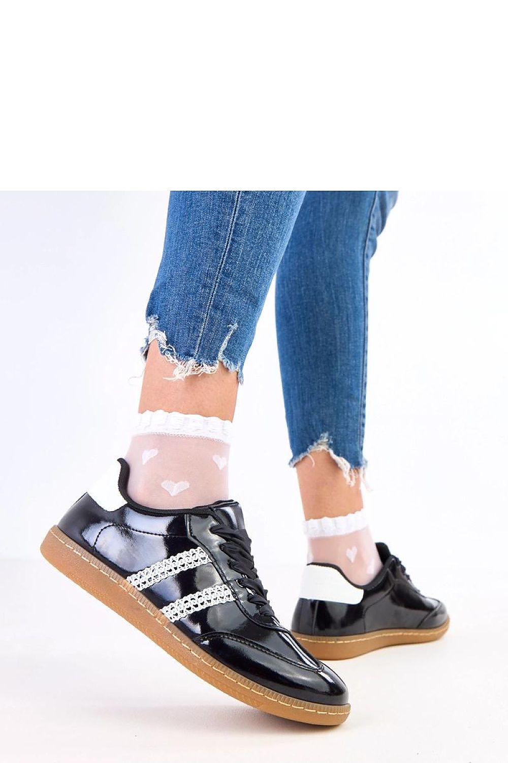 Detailed view of the chic fabric insole of Solea eco leather women's sport shoes, ensuring comfort and style in every step.