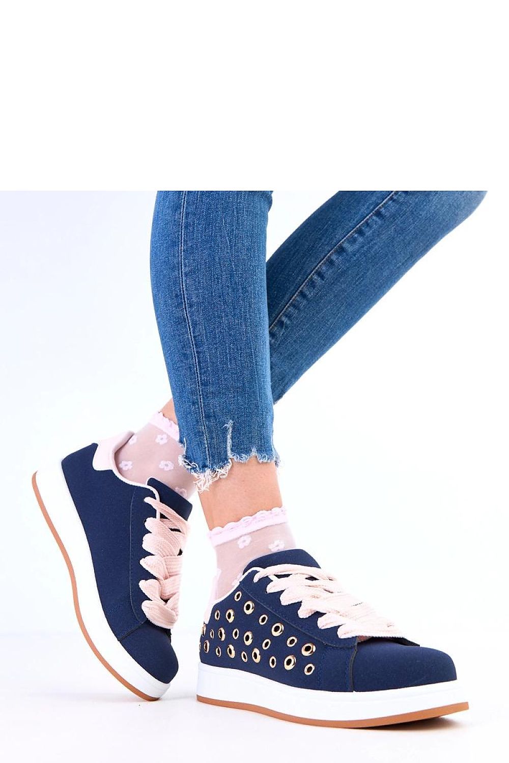 Close-up view of Solea Women's Fashionable Sports Shoes highlighting the decorative studs and round toe in luxurious ecological suede leather.