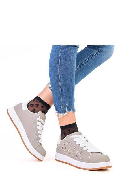 Solea Women's Fashionable Sports Shoes in Ecological Suede Leather, showcasing stylish low silhouette with decorative studs, ideal for urban chic outfits.