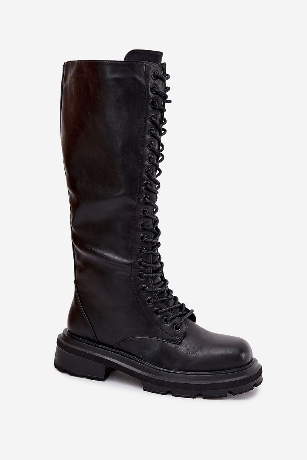 Stylish women's combat boots from Step in Style, featuring a classic lace-up design, warm fleece lining, and a solid platform, ideal for a chic urban look.