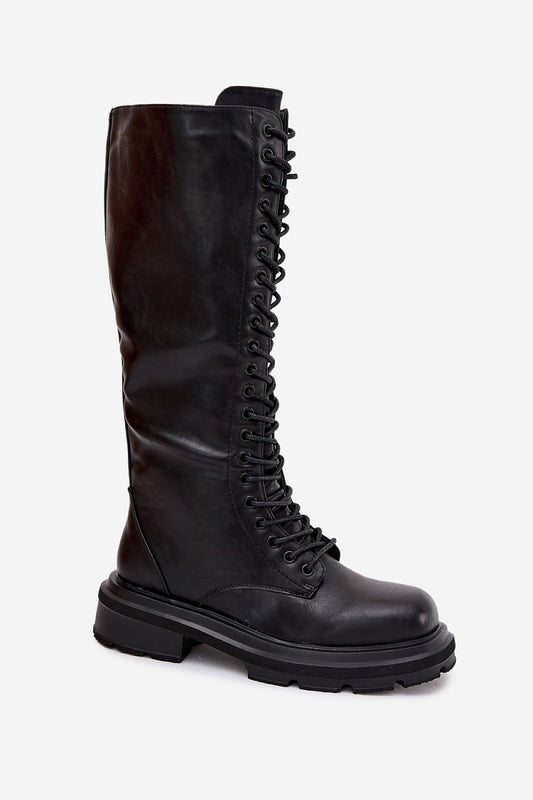 Stylish women's combat boots from Step in Style, featuring a classic lace-up design, warm fleece lining, and a solid platform, ideal for a chic urban look.