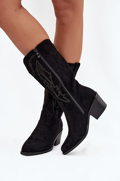 Chic Vinceza Eco-Suede Cowboy Boots with a soft finish and easy side zipper, perfect for a refined look in colder weather, offered by Step in Style.