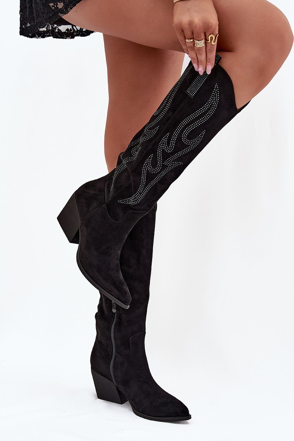Luxurious knee-high boots made from eco-suede by Step in Style, designed with a snug fit and trendy zipper detail for ultimate comfort and style.