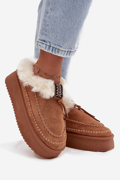 Luxury women's eco suede snow boots with fur lining by Step in Style, featuring a 4cm platform for added comfort. Ideal for cold weather, showcasing stylish fur details and decorative stitching.