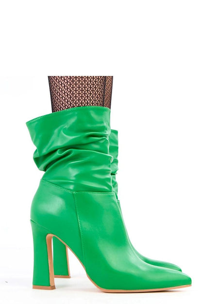 Elegant Solea ankle boots with decorative ruching, showcasing a 10.5 cm heel and crafted from high-quality eco leather, ideal for stylish autumn-winter outfits.