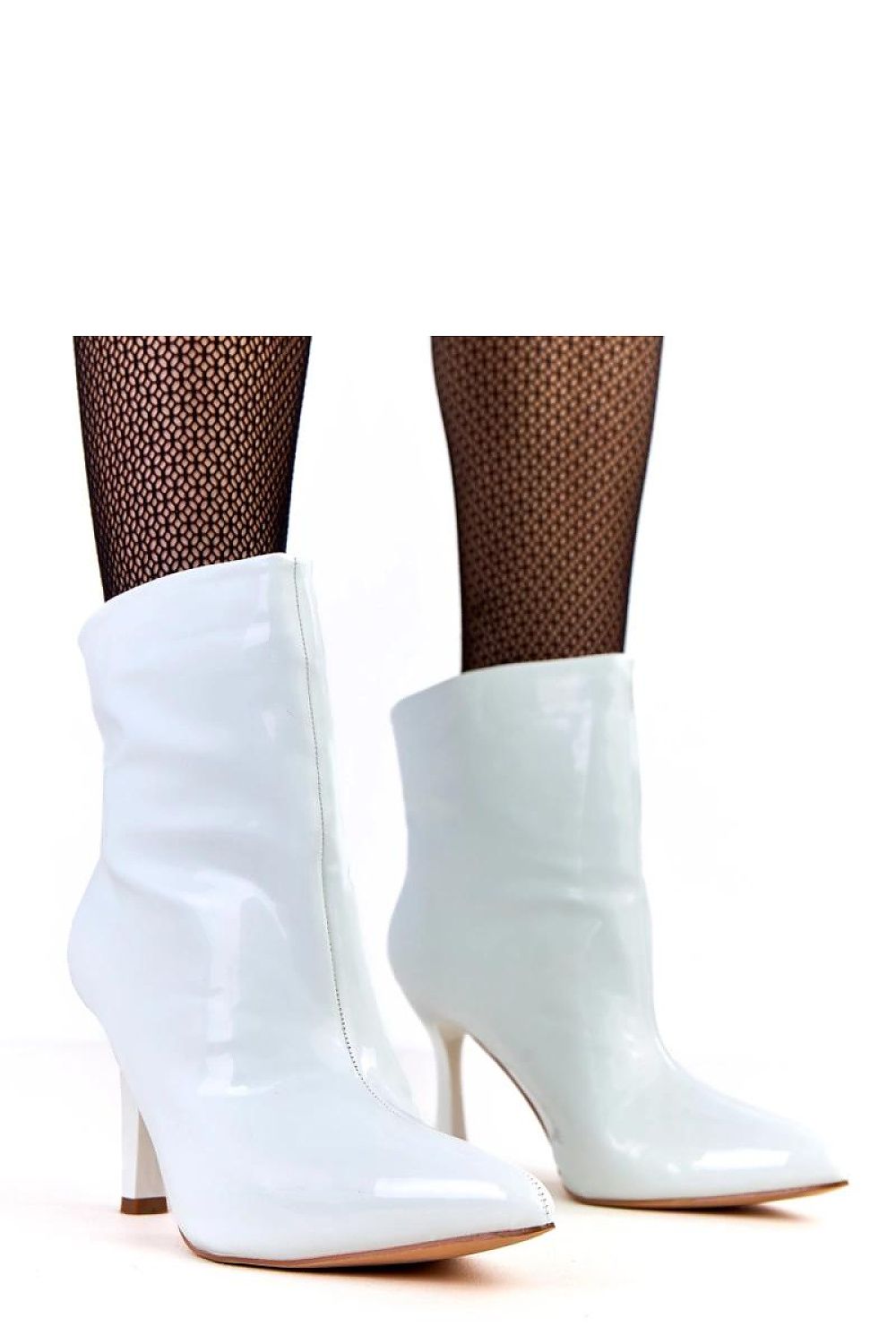Solea polished stiletto ankle boots in eco-leather showcasing a chic glossy finish, suitable for elegant occasions.