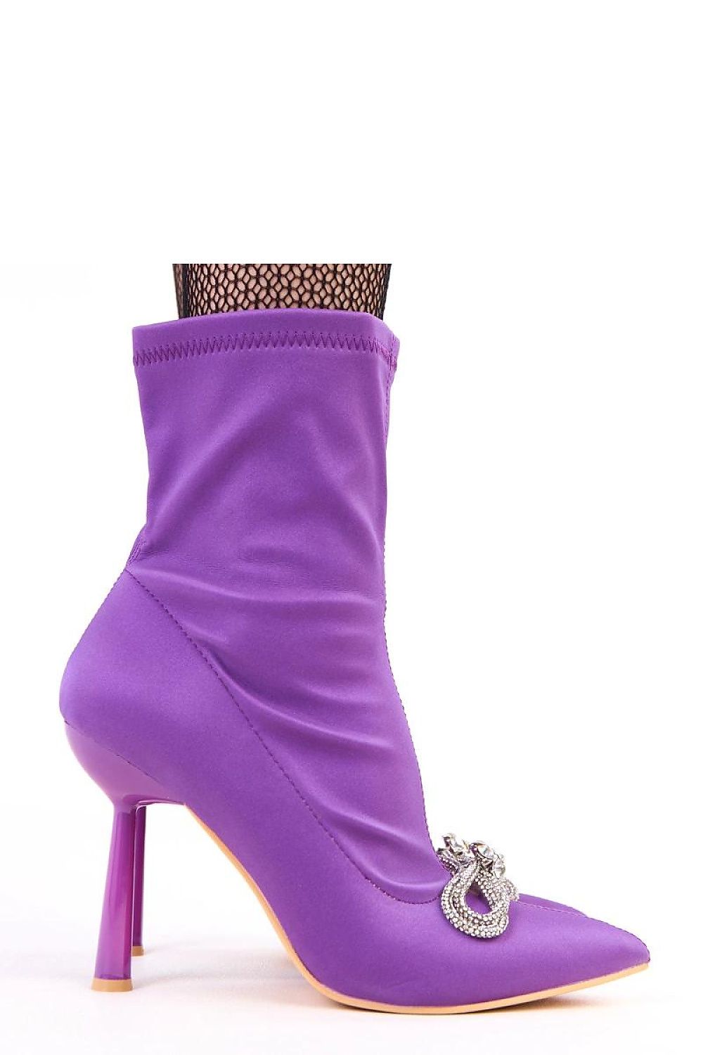 Close-up of Solea Satin Ankle Boots highlighting the exquisite zirconia bow and chic satin texture.