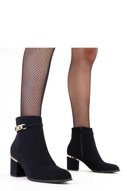 Elegant ankle boots by Solea featuring a gold zircon ornament, 7 cm heel, and eco leather design, ideal for autumn-winter fashion.