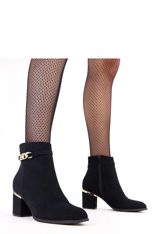 Elegant ankle boots by Solea featuring a gold zircon ornament, 7 cm heel, and eco leather design, ideal for autumn-winter fashion.