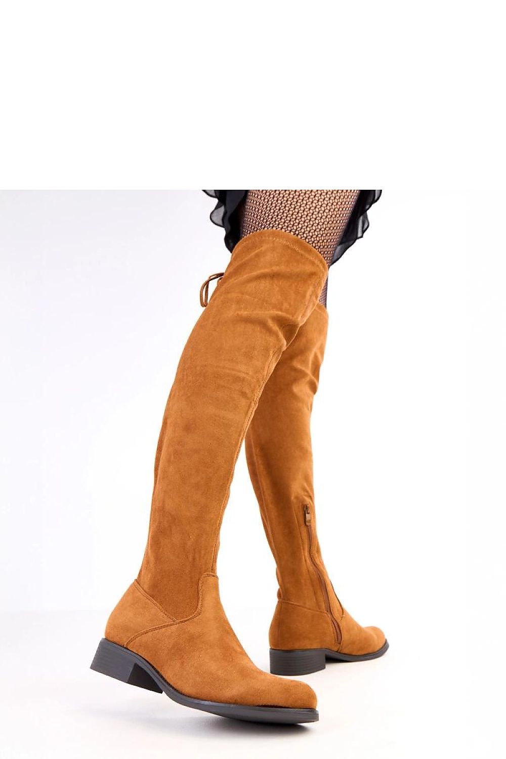 Stylish zipper closure of Solea over-the-knee suede boots, enhancing ease of wear and sophistication.