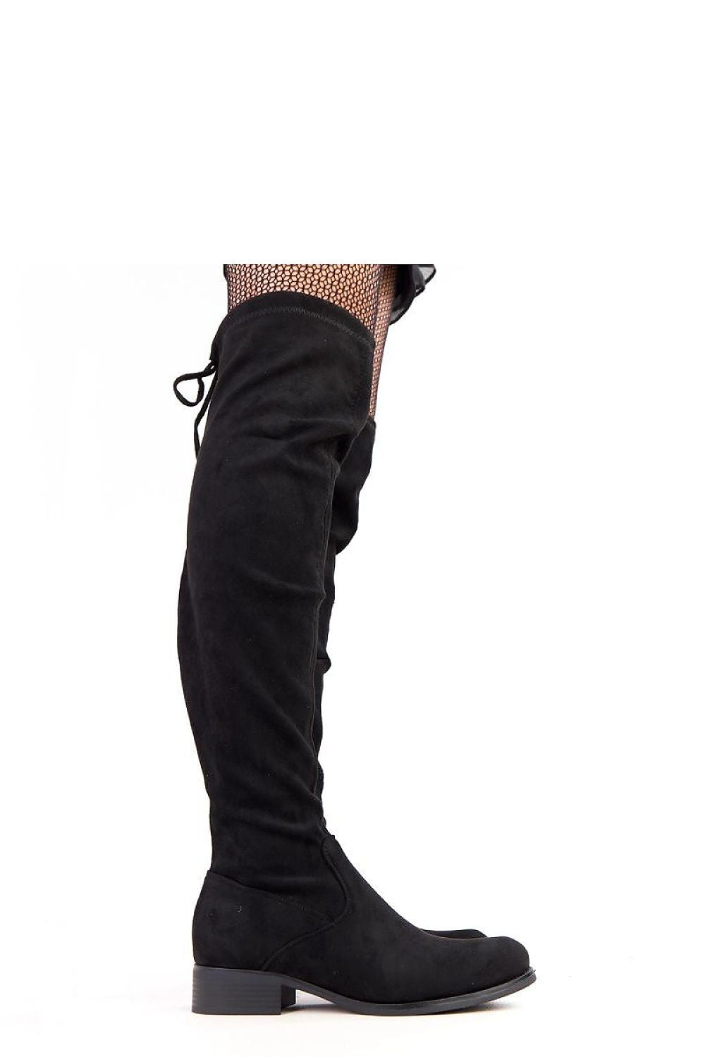 Close-up of Solea over-the-knee eco-leather boots, highlighting the refined suede texture and stylish zipper.