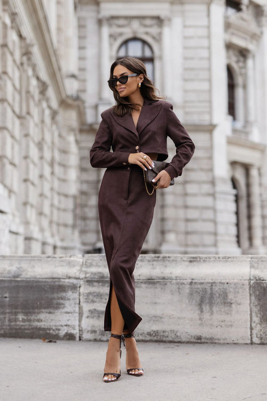 Elegant WARRIS Bronze Blazer and Stylish Skirt Set for Women by LaBalancia, showcasing luxury and comfort, perfect for any occasion.