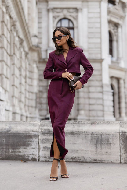 Elegant WARRIS Bronze Blazer and Skirt Set for Women by LaBalancia, showcasing luxurious style with high-quality viscose blend.