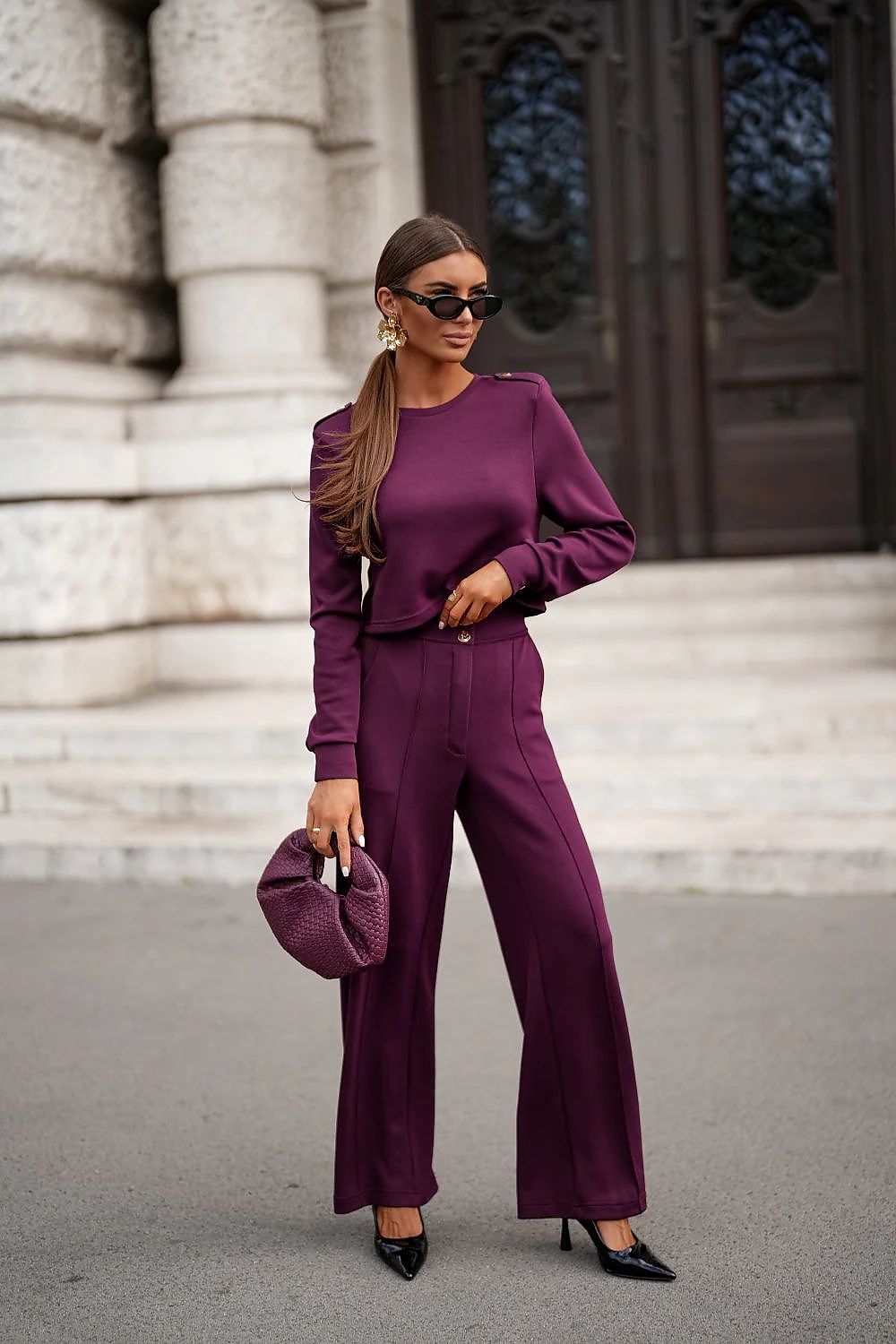Carmen Fiolet sophisticated blouse and trousers set by LaBalancia in luxurious fit, showcasing elegant design perfect for day or evening wear.