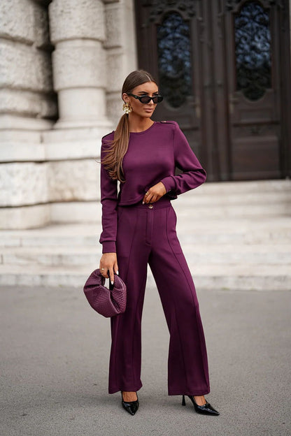 Carmen Fiolet sophisticated blouse and trousers set by LaBalancia in luxurious fit, showcasing elegant design perfect for day or evening wear.