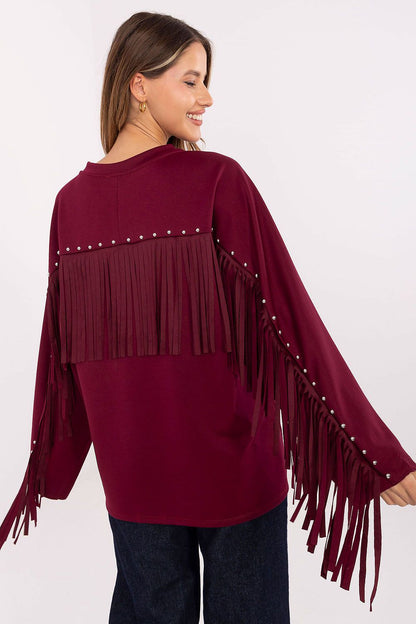 Factory Price's luxurious women's sweatshirt in EU size 0, featuring a smooth texture and fashionable accents like fringes and studs, ideal for modern styling.