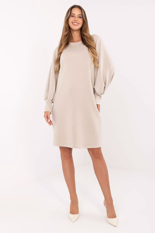 Elegant oversized knee-length sweatshirt dress by Factory Price, crafted from a soft viscose-blend material, ideal for casual wear.
