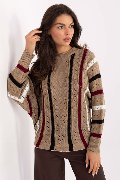 Elegant oversized women's acrylic sweater by Factory Price with openwork pattern, perfect for casual style on cooler days.