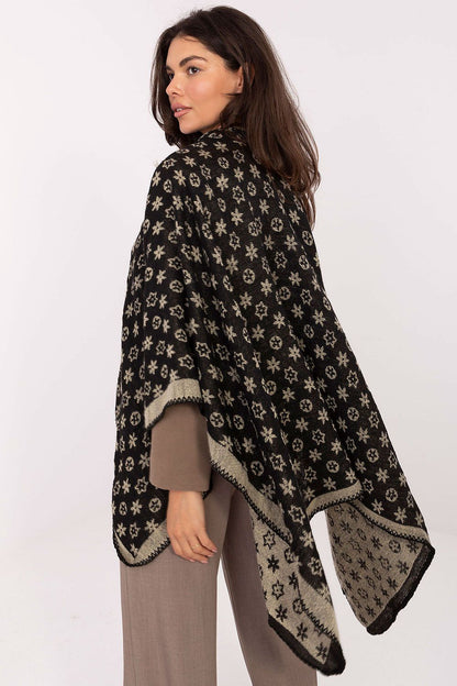 Elegant 100% acrylic poncho by Factory Price featuring a unique print, measuring 105cm in length and 138cm in width for a fashionable loose fit.