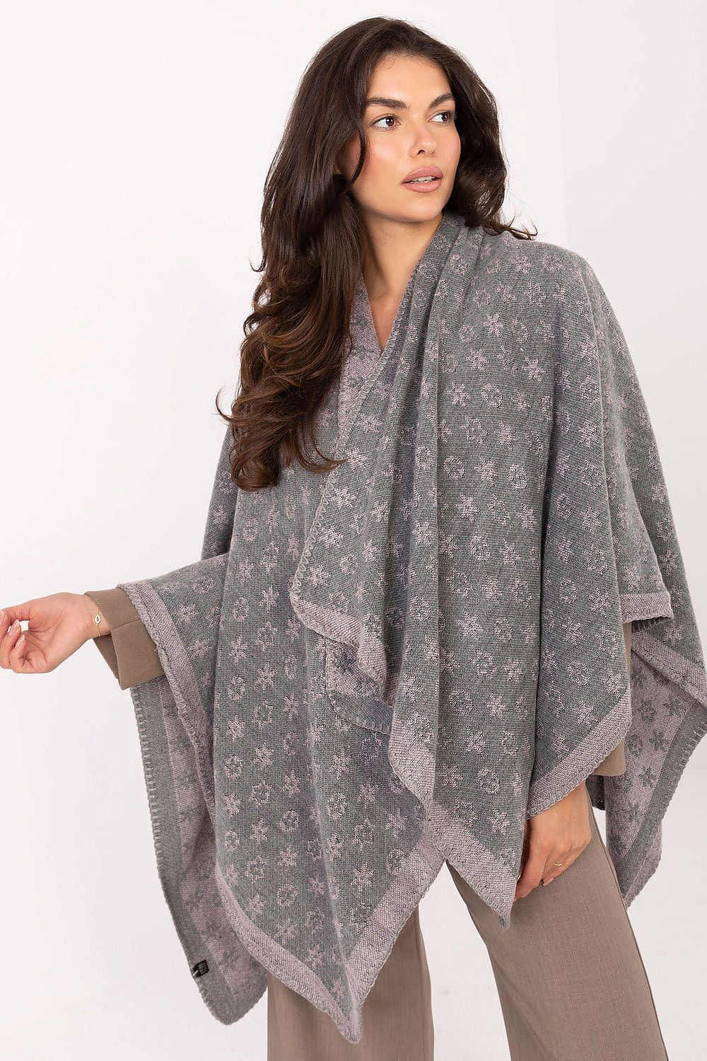 Stylish 100% acrylic poncho designed by Factory Price, showcasing an eye-catching print, perfect for adding sophistication to any outfit.
