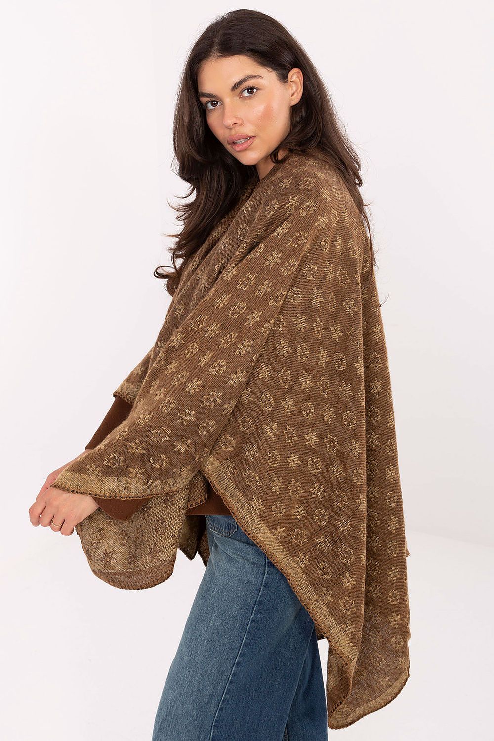 Sophisticated 100% Acrylic Poncho by Factory Price, adorned with a distinctive print, measuring 105cm in length and 138cm in width.