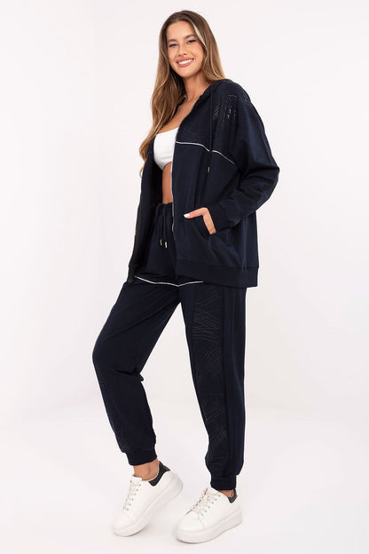 Relevance luxury zip-up hoodie from a women's casual tracksuit set, highlighting its chic design and practical hood for effortless style.