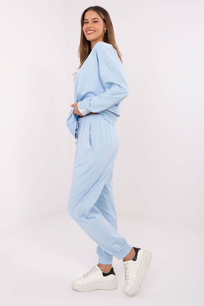 Luxurious women's cotton casual tracksuit set by Relevance, showcasing stylish embroidery on a long-sleeved sweatshirt.