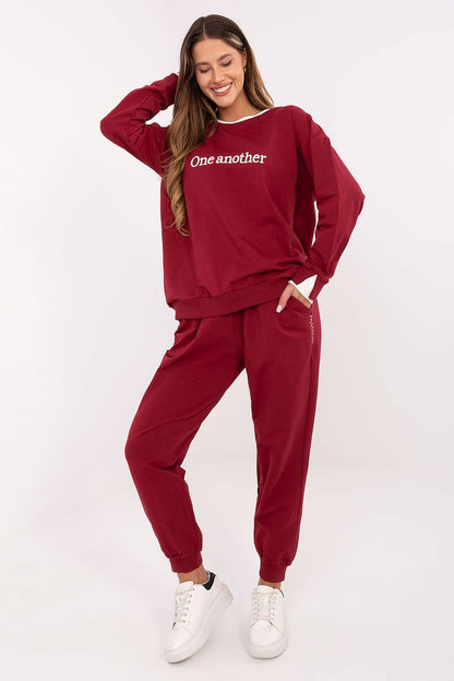 Chic women's cotton casual tracksuit set by Relevance, featuring embroidered detailing and a high-waisted design, ideal for luxurious everyday wear.