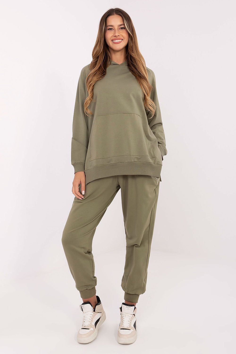 Chic and comfortable women's sweatshirt in a soft cotton and spandex blend by Relevance, designed for an elegant casual look.