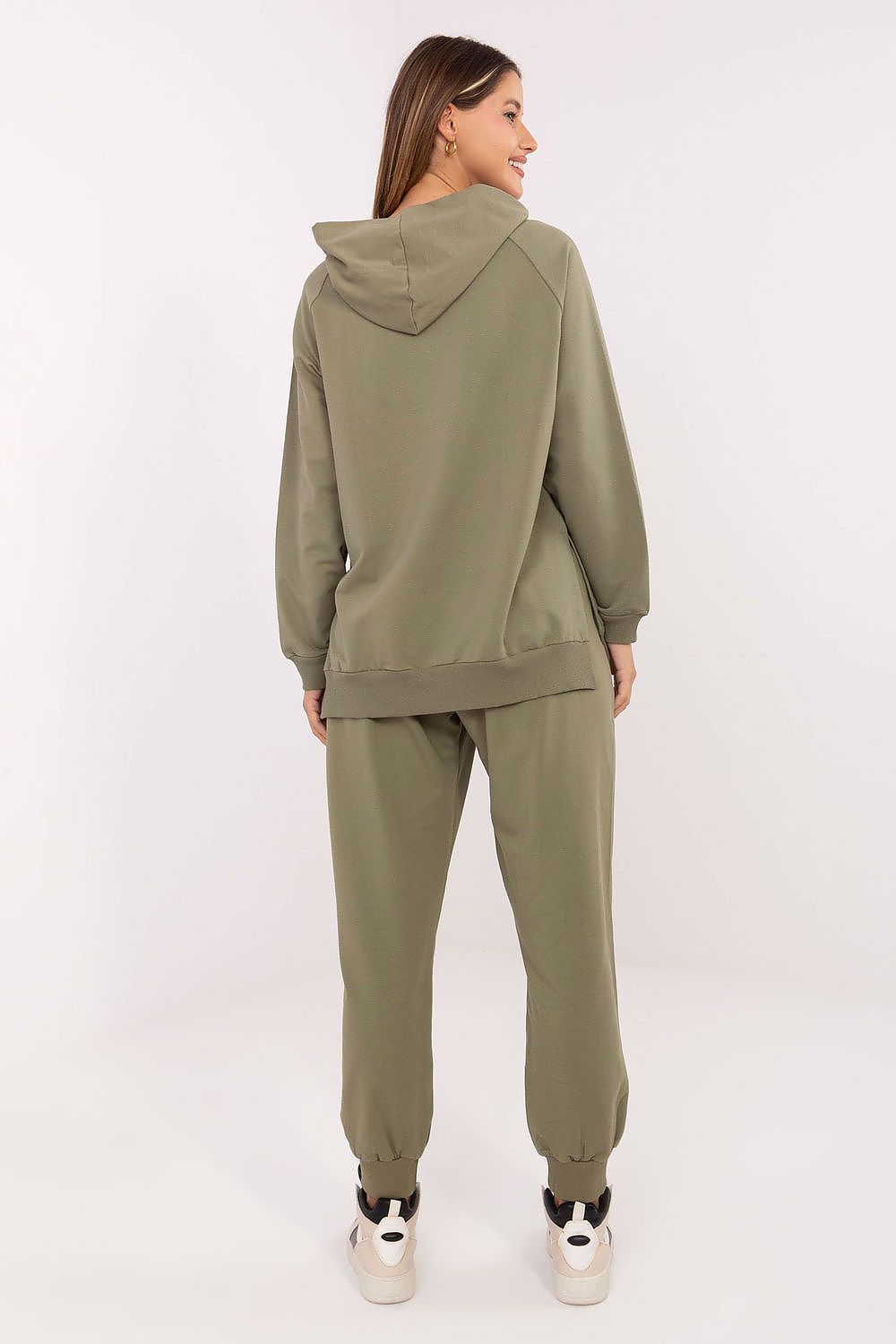 Luxurious oversized hooded women's sweatshirt with kangaroo pocket by Relevance, crafted from a soft cotton and spandex blend, perfect for a chic casual look.