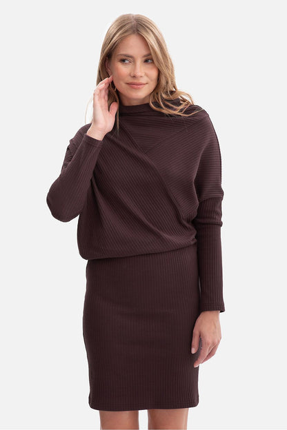 Full view of the BeWear Mini Ribbed Daydress on a stylish backdrop, accentuating its unique design and timeless elegance for modern women.