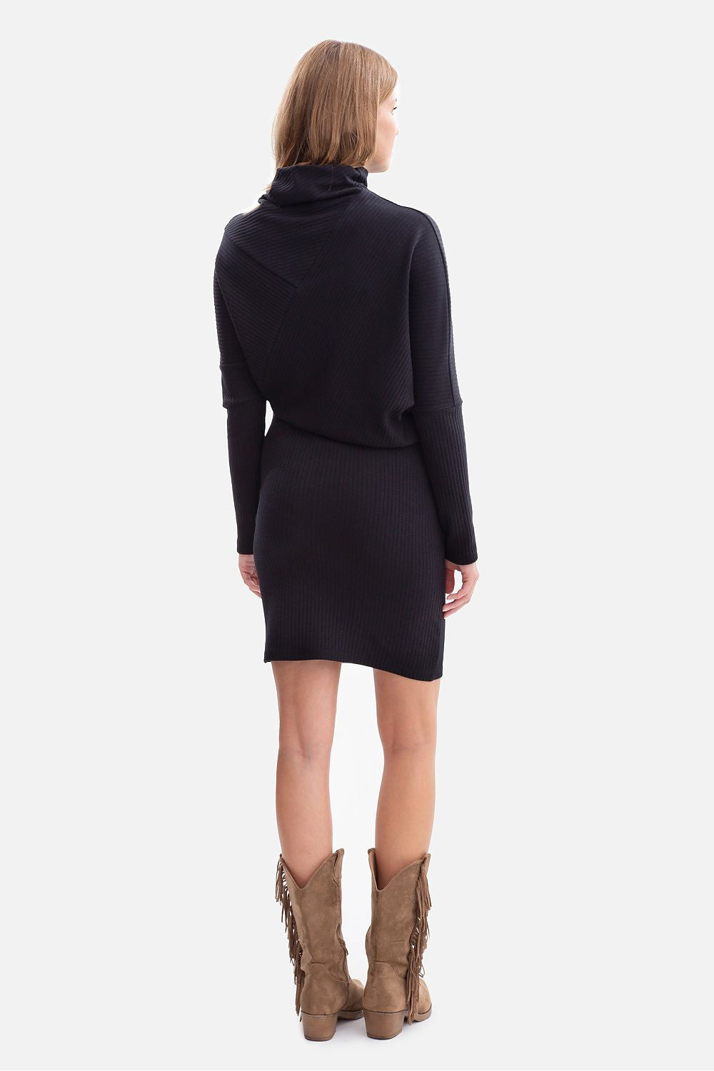 Fashionable display of BeWear Mini Ribbed Daydress, featuring unique batwing sleeves and a flattering waist line, exemplifying luxury women's wear.