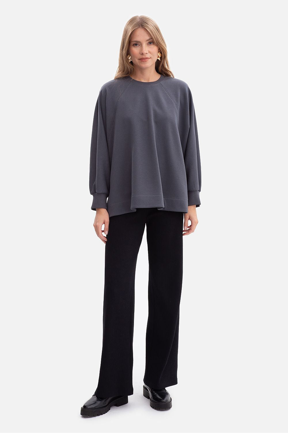 Stylish BeWear women's sweatshirt presented in a versatile hip-length cut, suitable for a variety of casual ensembles.