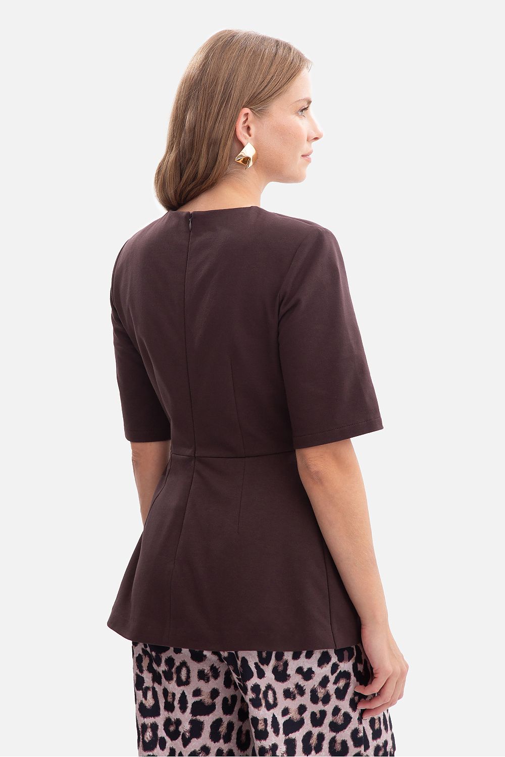 Elegant BeWear blouse with flared peplum in smooth cotton/spandex blend, a perfect choice for luxury and style.