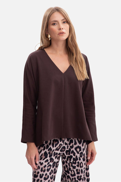 Elegant BeWear Women's V-Neck Blouse in Oversized Fit, showcasing luxurious soft cotton blend fabric, perfect for casual yet classy attire.