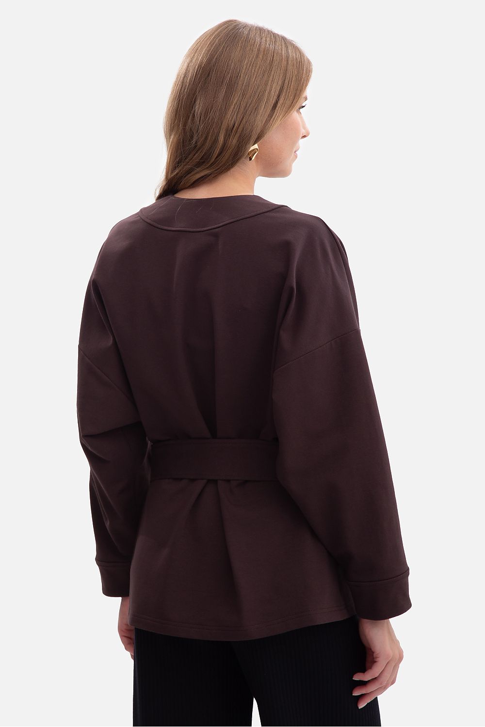 BeWear Women's luxurious kimono-style blazer sweatshirt in elegant open front design, showcasing premium fabric texture.