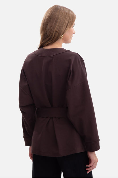 BeWear Women's luxurious kimono-style blazer sweatshirt in elegant open front design, showcasing premium fabric texture.