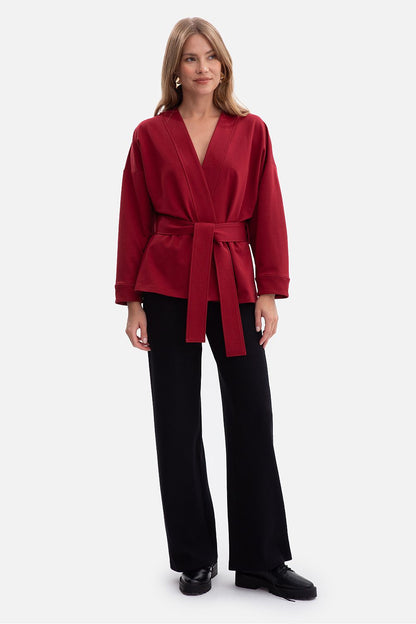 BeWear Women's Kimono-Style Blazer Sweatshirt, showcasing a luxurious open front design in soft sweatshirt fabric, perfect for stylish layering and comfort.