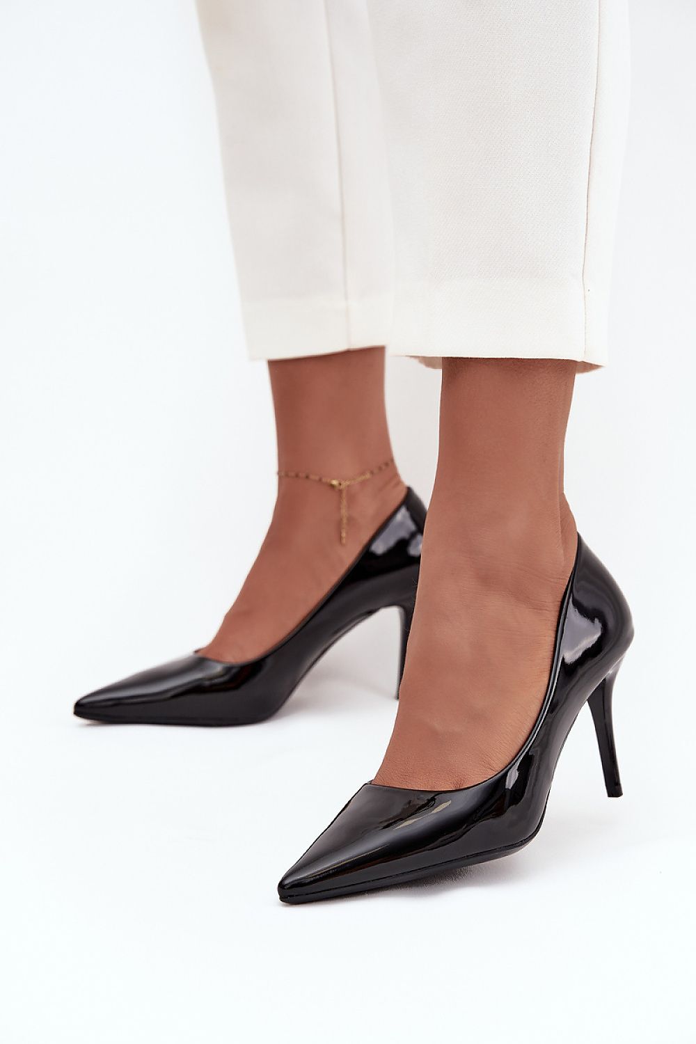 Elegant women's high heels in shiny patent eco-leather by Step in Style, featuring an 8.5 cm slim heel, designed to complement formal and casual outfits with a timeless appeal.