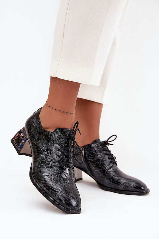 Elegant women's natural leather heeled shoes adorned with crystals by Step in style, perfect for any formal or casual occasion.