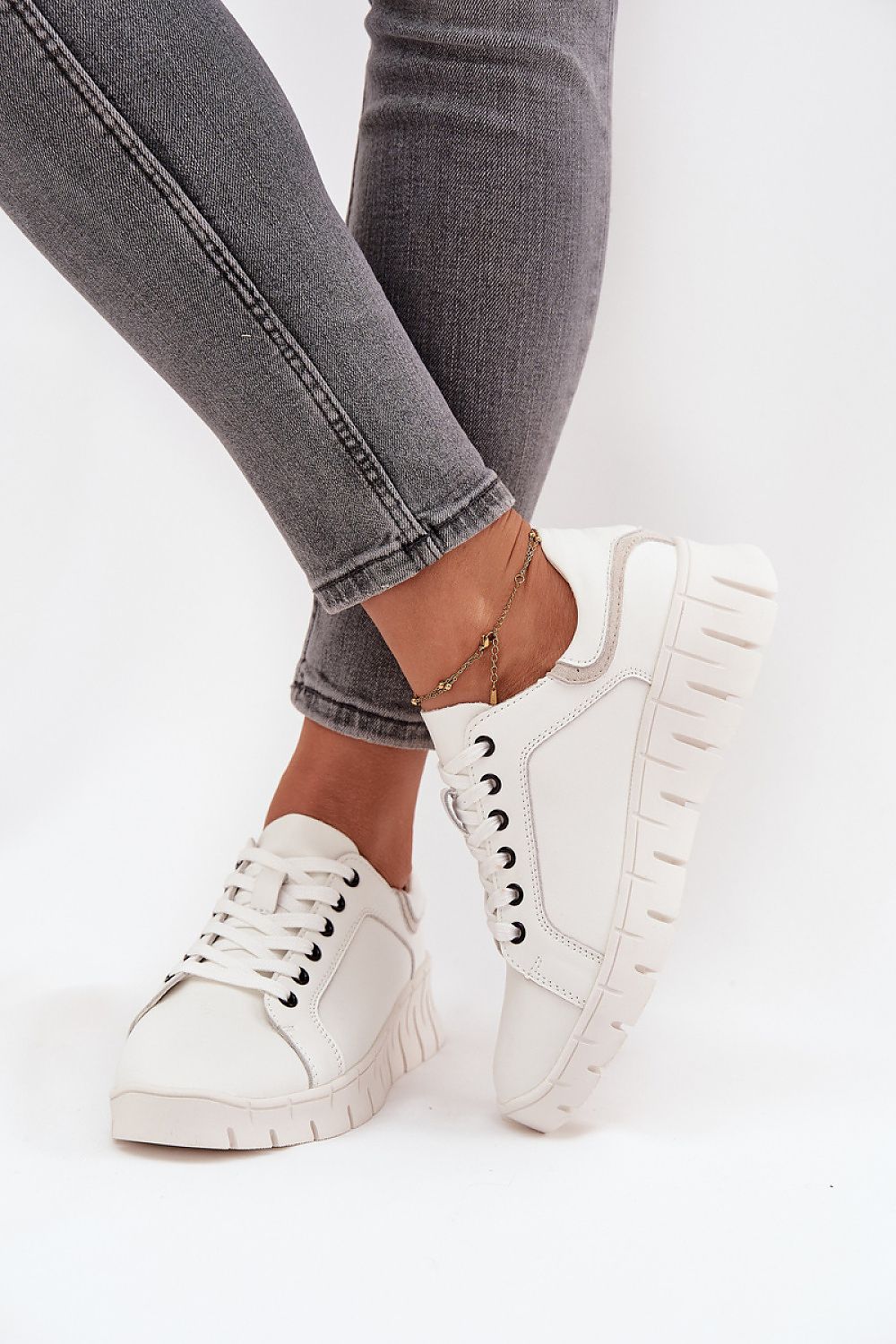 Step In Style Women's luxury natural leather low shoes featuring classic lacing and a soft leather insole, perfectly designed for casual stylings, with a subtle 5cm wedge heel.