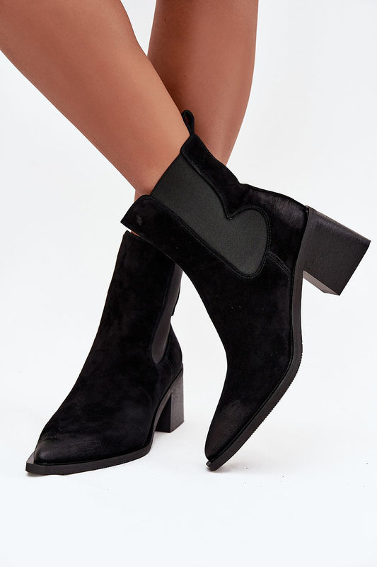 Elegant women's suede ankle boots by Step in Style featuring 7 cm heel and pointed toe, perfect for stylish winter wear.