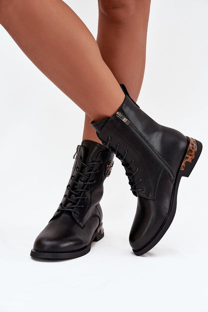 Elegant women's natural leather boots with zipper and lacing by Step in Style, showcasing a modern design and comfort.