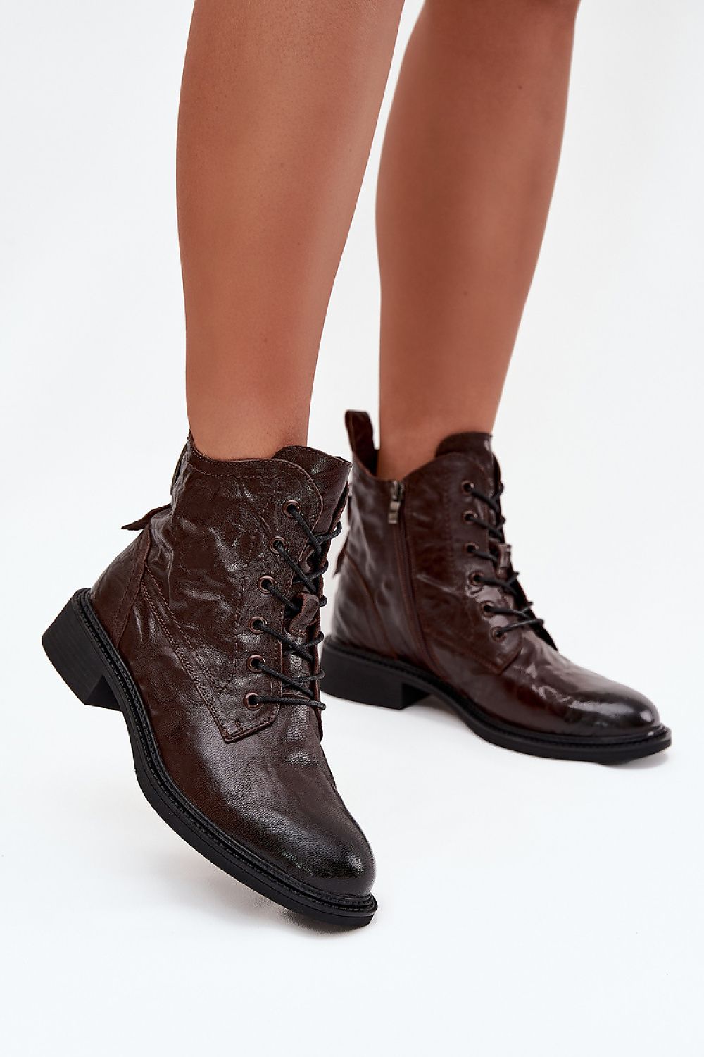 Artiker Women's Natural Leather Ankle Boots with Side Zipper & Lacing, elegantly designed for comfort by Step in Style.