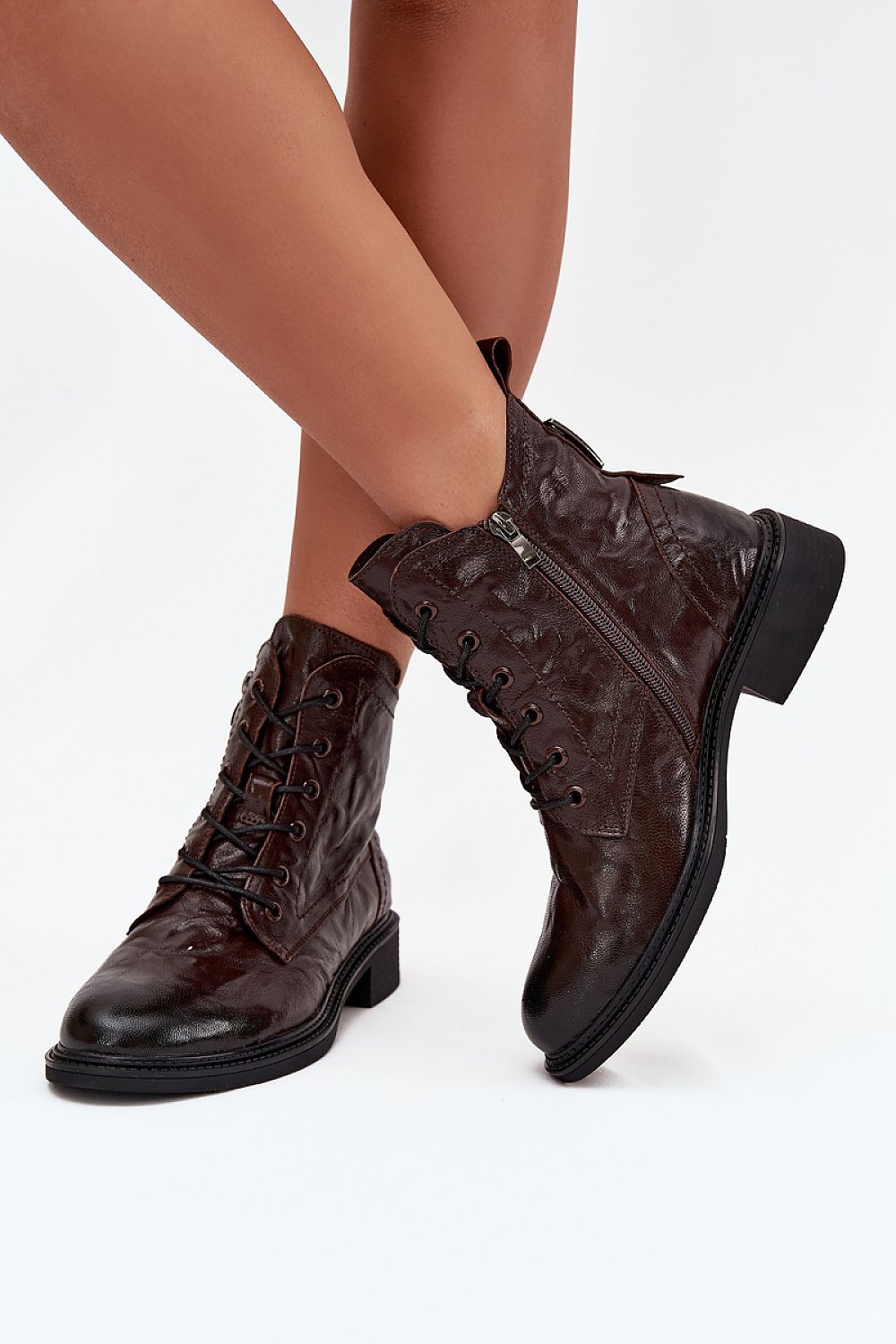 Chic and comfortable Artiker Women's Leather Ankle Boots, designed with lacing and a side zipper, from Step in Style.