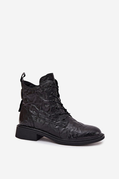 Artiker Women's Natural Leather Ankle Boots with Side Zipper & Lacing by Step in Style, featuring an elegant wrinkled design and comfortable fit, perfect for autumn and winter wear.